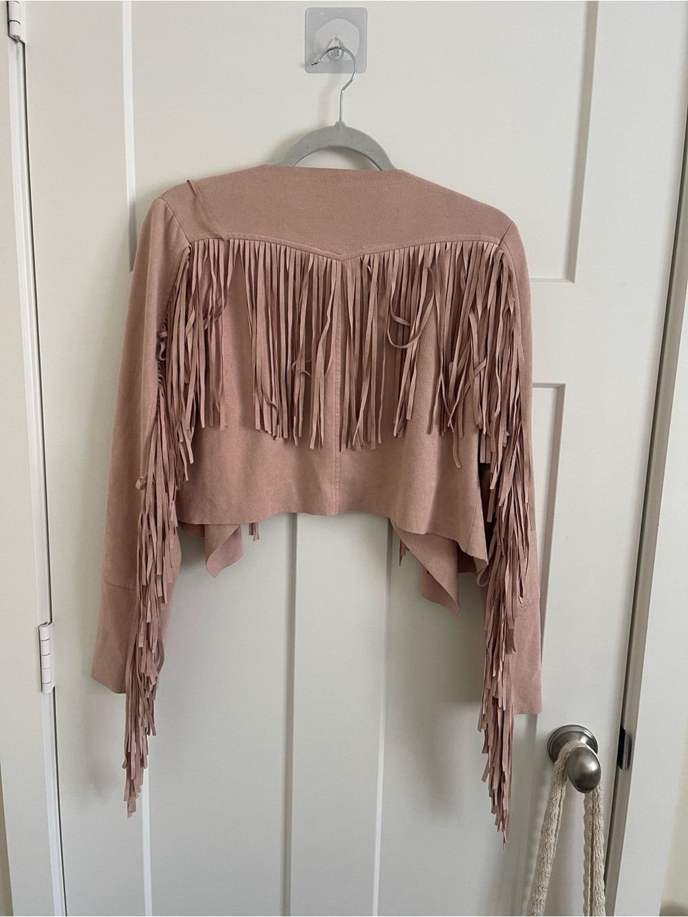 Glamorous Blush Fringe Suede Jacket